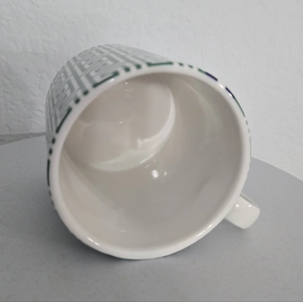 Jonathan Adler Slate Greek Key Pattern and Racing Stripe Coffee Mug Tea Cup